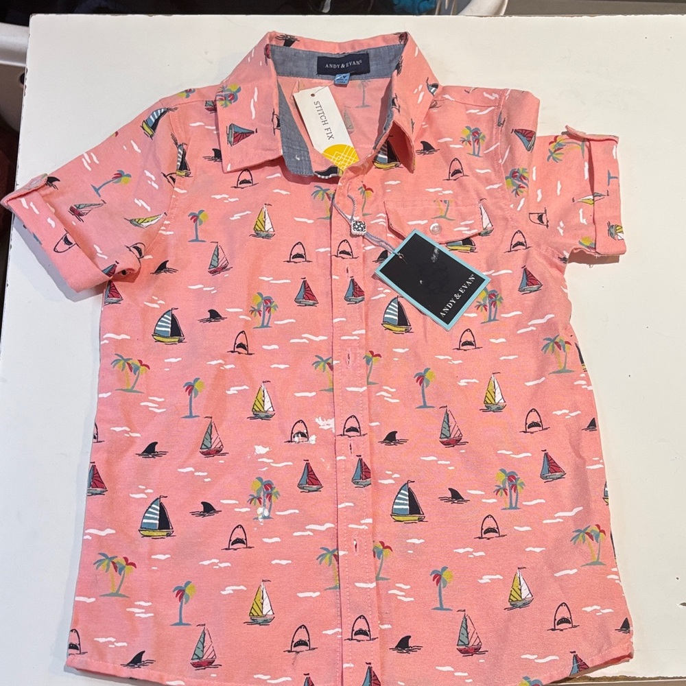 Andy and Evan Kids' Coral Sailboat Print Shirt NWT